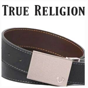 True Religion Optic Reversible Belt w/Texturized Horseshoe Logo Plaque